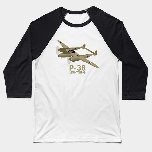 WW2 P-38 Lightning Airplane Baseball T-Shirt by NorseTech